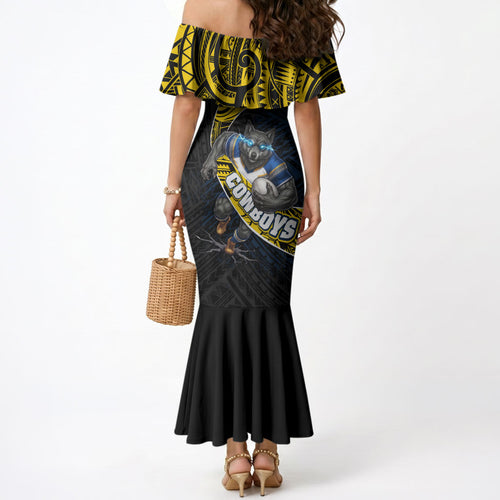North Queensland Cowboys Rugby Mermaid Dress Tribal Polynesian Power Art - Lightning Mascot