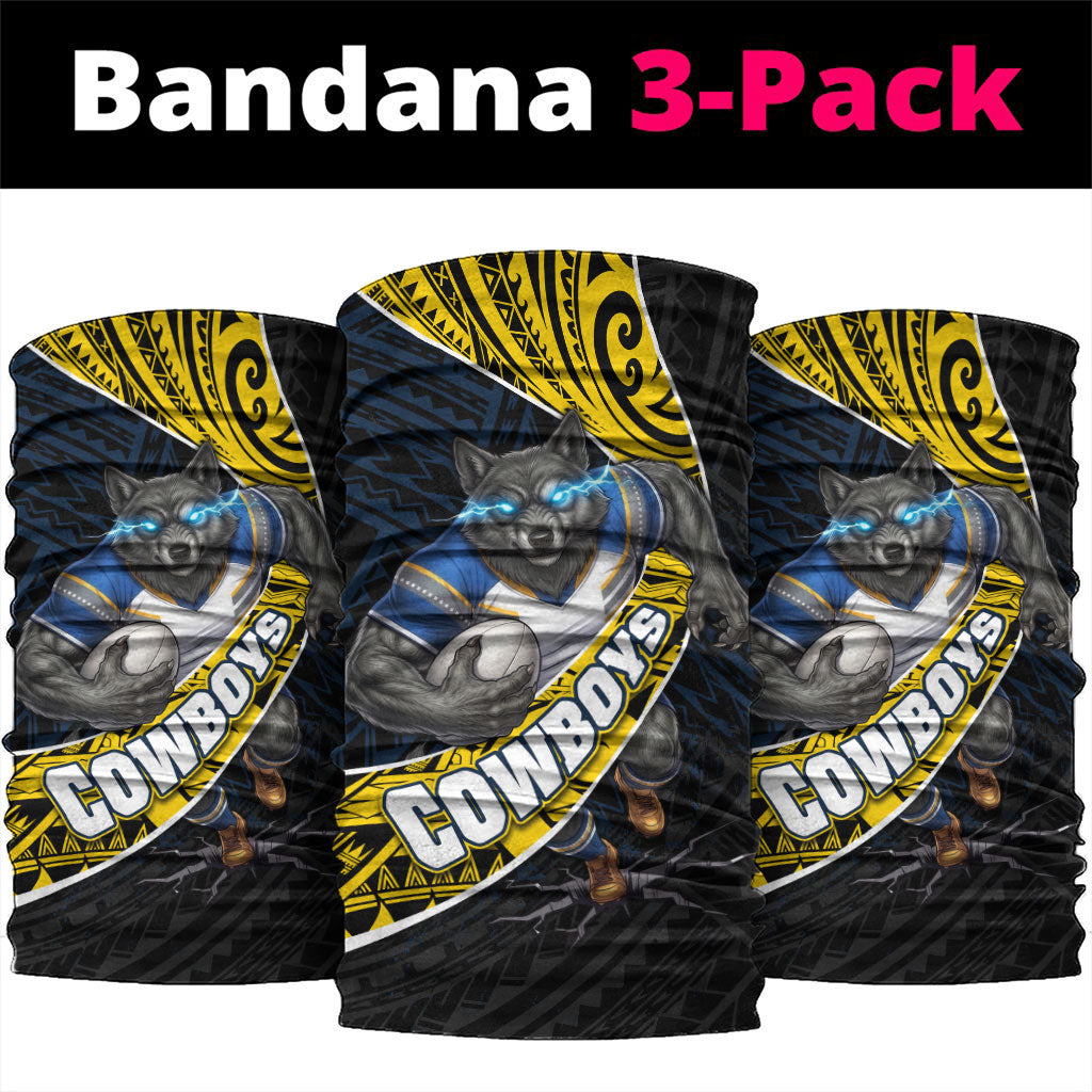 North Queensland Cowboys Rugby Neck Gaiter Tribal Polynesian Power Art - Lightning Mascot