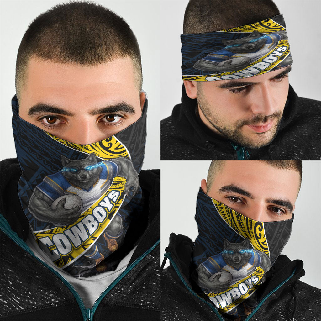 North Queensland Cowboys Rugby Neck Gaiter Tribal Polynesian Power Art - Lightning Mascot