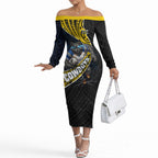 North Queensland Cowboys Rugby Off The Shoulder Long Sleeve Dress Tribal Polynesian Power Art - Lightning Mascot