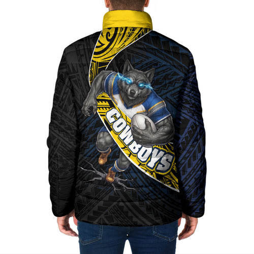North Queensland Cowboys Rugby Padded Jacket Tribal Polynesian Power Art - Lightning Mascot