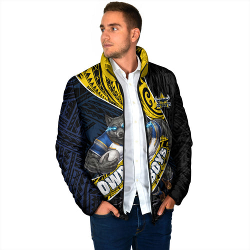 North Queensland Cowboys Rugby Padded Jacket Tribal Polynesian Power Art - Lightning Mascot