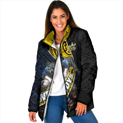 North Queensland Cowboys Rugby Padded Jacket Tribal Polynesian Power Art - Lightning Mascot