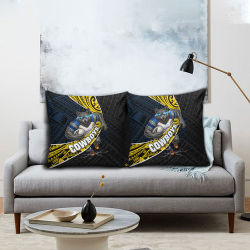 North Queensland Cowboys Rugby Pillow Cover Tribal Polynesian Power Art - Lightning Mascot