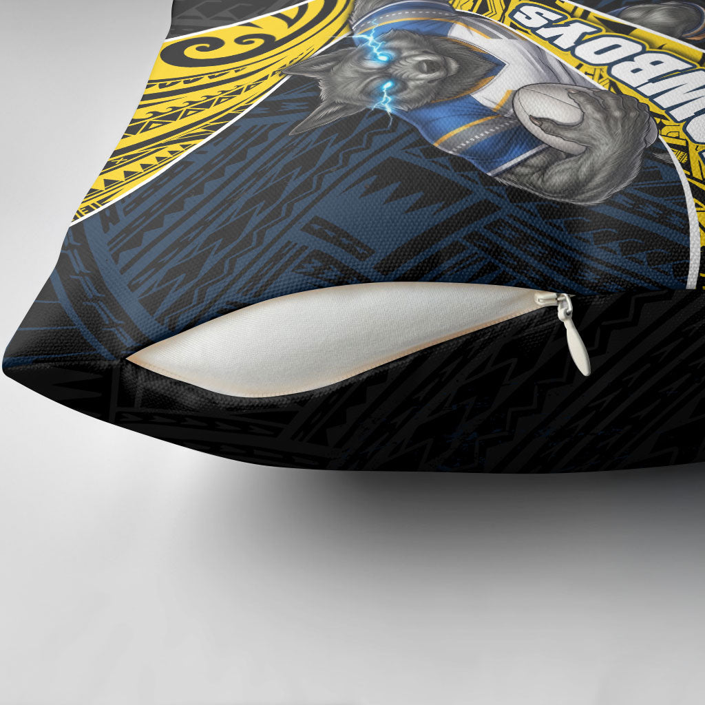 North Queensland Cowboys Rugby Pillow Cover Tribal Polynesian Power Art - Lightning Mascot