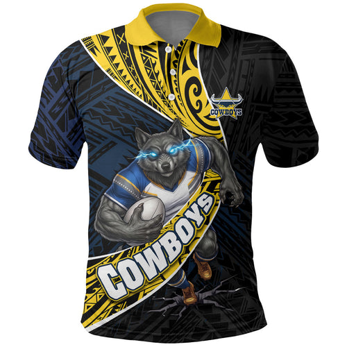 North Queensland Cowboys Rugby Polo Shirt Tribal Polynesian Power Art - Lightning Mascot