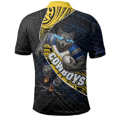 North Queensland Cowboys Rugby Polo Shirt Tribal Polynesian Power Art - Lightning Mascot