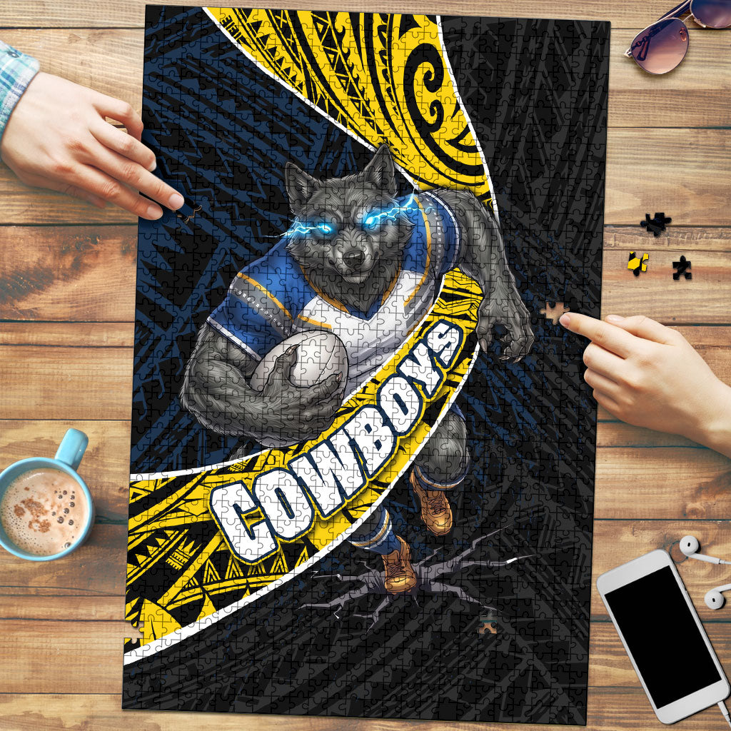 North Queensland Cowboys Rugby Puzzle Tribal Polynesian Power Art - Lightning Mascot