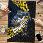 North Queensland Cowboys Rugby Puzzle Tribal Polynesian Power Art - Lightning Mascot