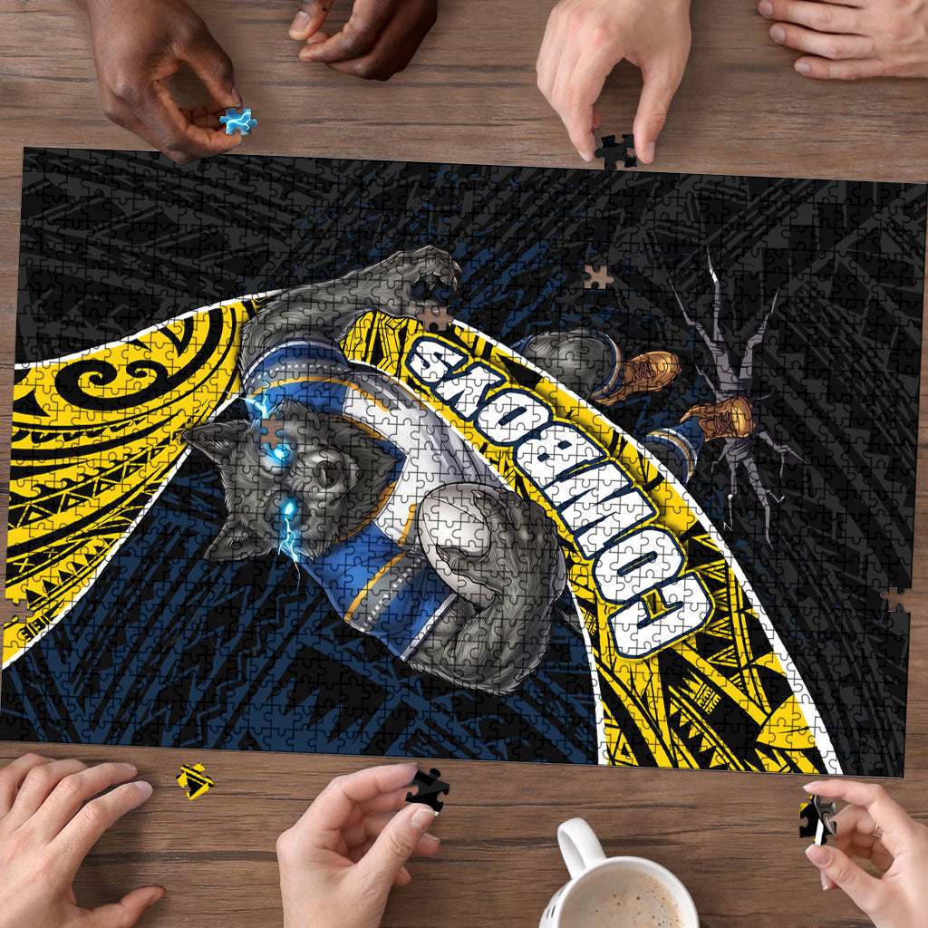 North Queensland Cowboys Rugby Puzzle Tribal Polynesian Power Art - Lightning Mascot