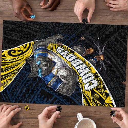 North Queensland Cowboys Rugby Puzzle Tribal Polynesian Power Art - Lightning Mascot
