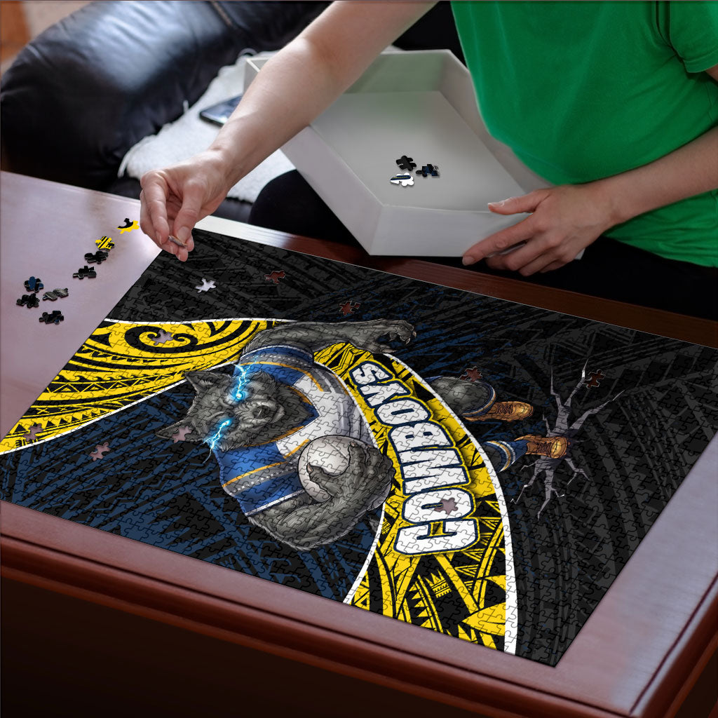 North Queensland Cowboys Rugby Puzzle Tribal Polynesian Power Art - Lightning Mascot