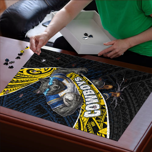 North Queensland Cowboys Rugby Puzzle Tribal Polynesian Power Art - Lightning Mascot