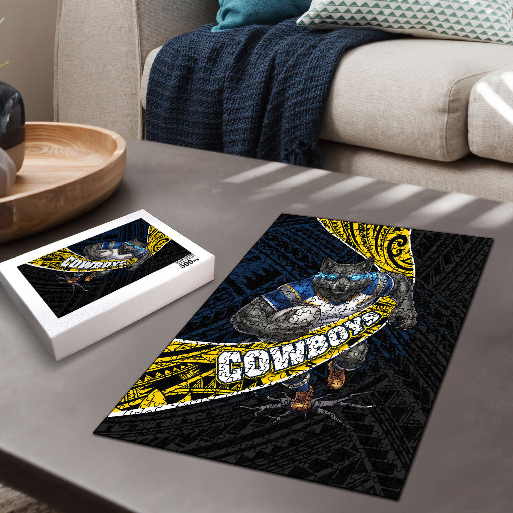 North Queensland Cowboys Rugby Puzzle Tribal Polynesian Power Art - Lightning Mascot