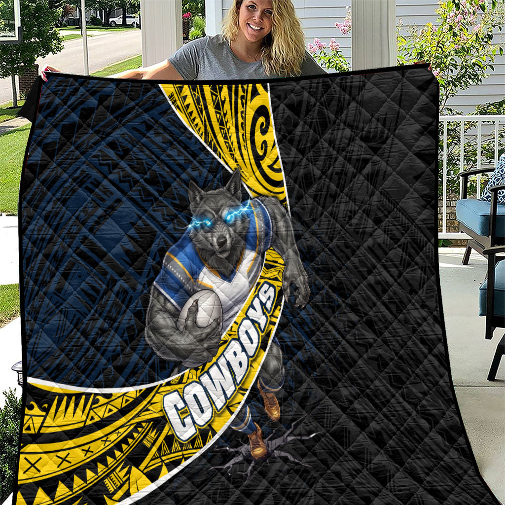North Queensland Cowboys Rugby Quilt Tribal Polynesian Power Art - Lightning Mascot