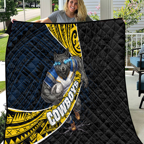 North Queensland Cowboys Rugby Quilt Tribal Polynesian Power Art - Lightning Mascot