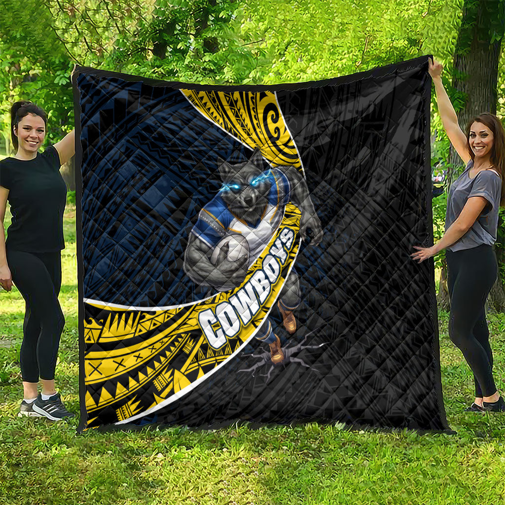 North Queensland Cowboys Rugby Quilt Tribal Polynesian Power Art - Lightning Mascot