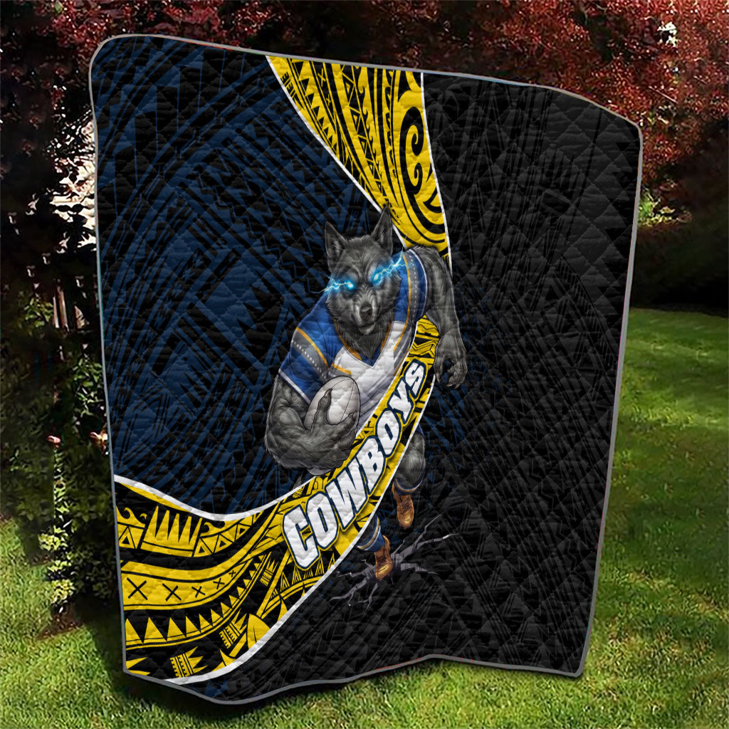 North Queensland Cowboys Rugby Quilt Tribal Polynesian Power Art - Lightning Mascot