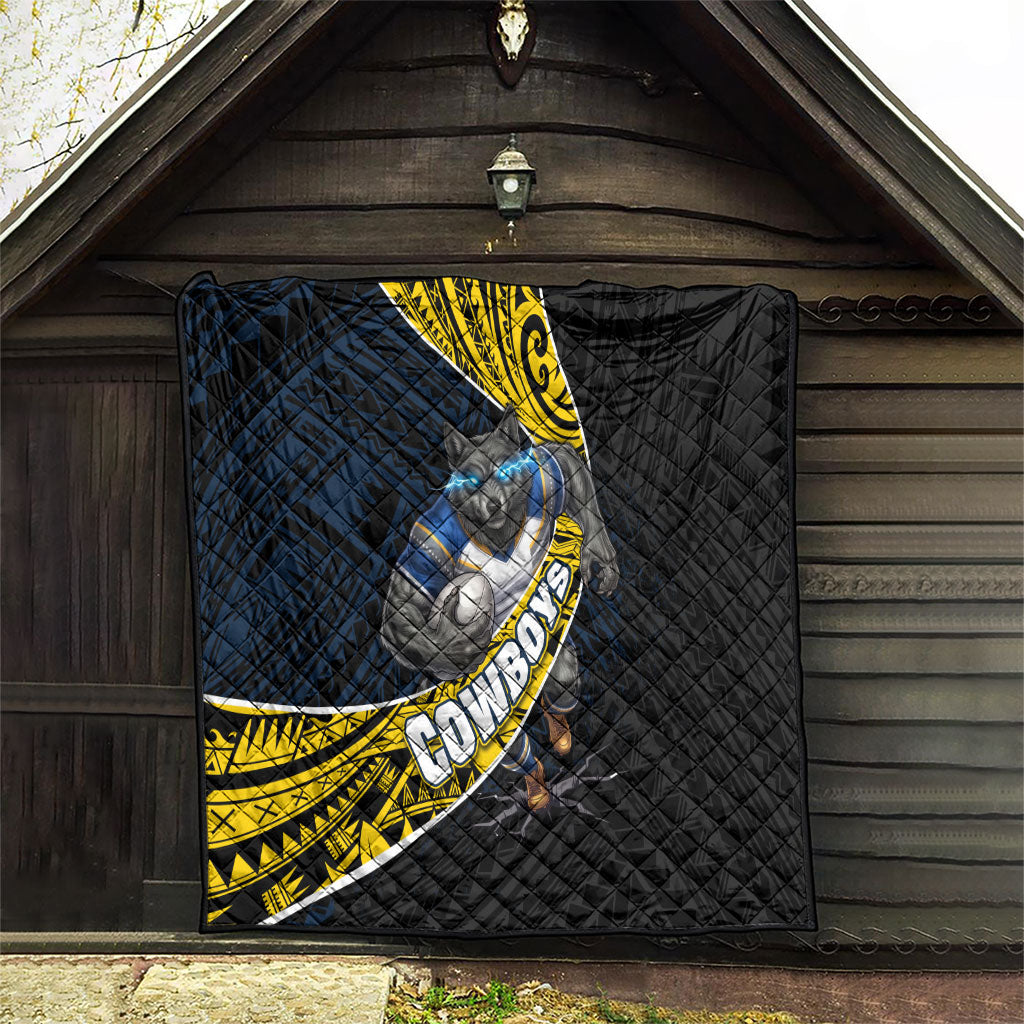 North Queensland Cowboys Rugby Quilt Tribal Polynesian Power Art - Lightning Mascot