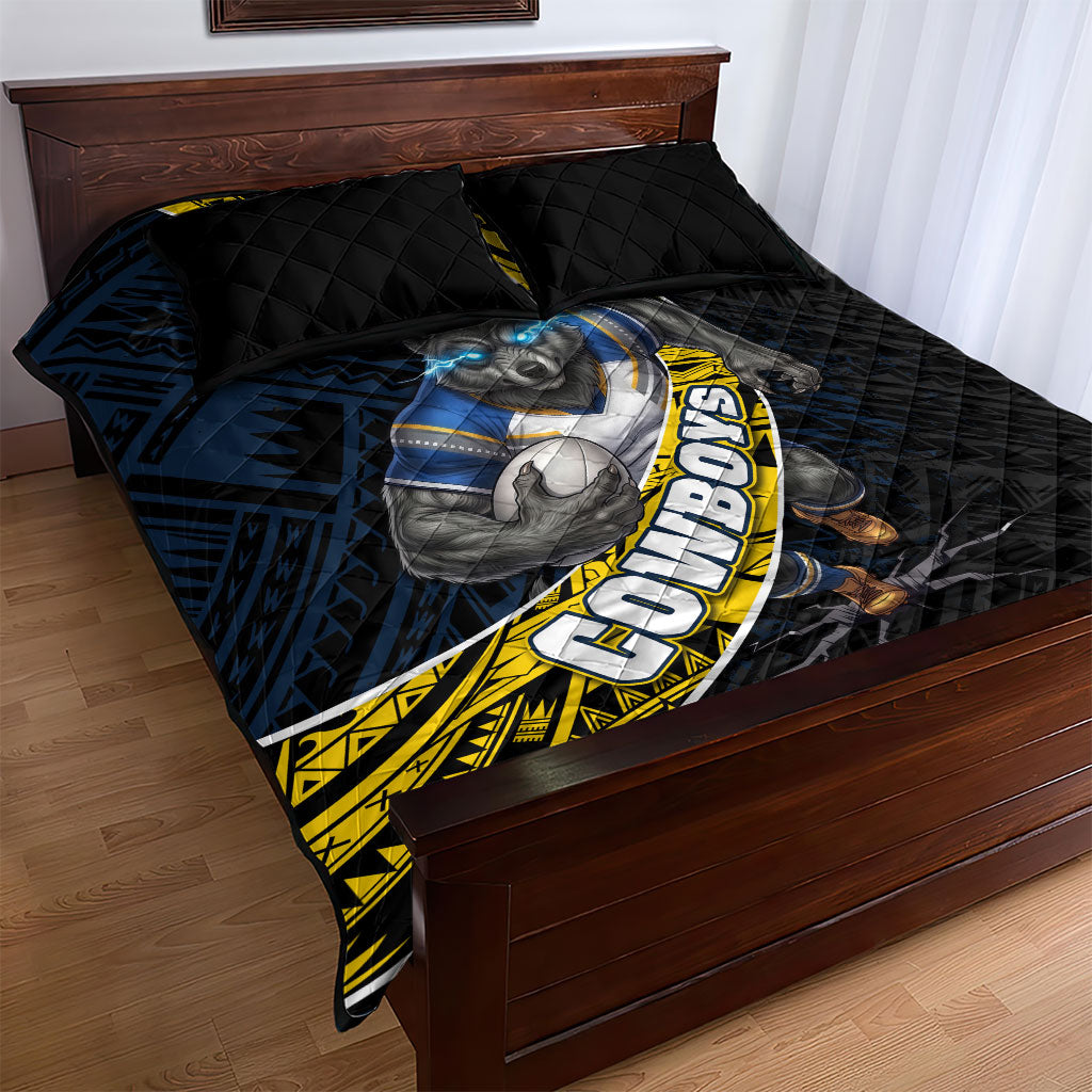 North Queensland Cowboys Rugby Quilt Bed Set Tribal Polynesian Power Art - Lightning Mascot