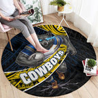 North Queensland Cowboys Rugby Round Carpet Tribal Polynesian Power Art - Lightning Mascot