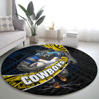 North Queensland Cowboys Rugby Round Carpet Tribal Polynesian Power Art - Lightning Mascot