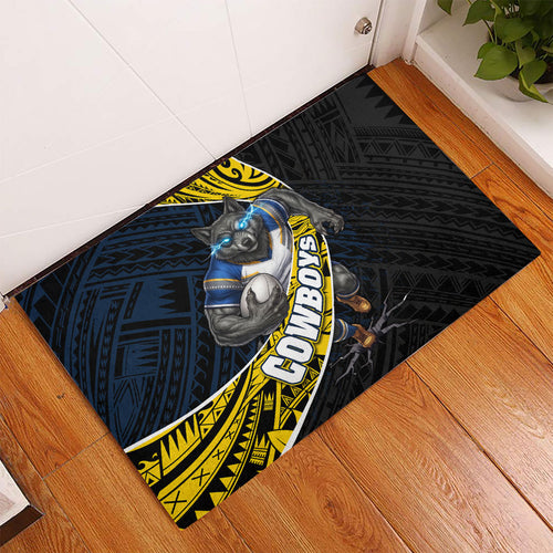 North Queensland Cowboys Rugby Rubber Doormat Tribal Polynesian Power Art - Lightning Mascot