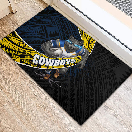 North Queensland Cowboys Rugby Rubber Doormat Tribal Polynesian Power Art - Lightning Mascot