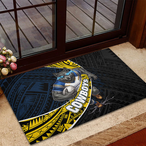 North Queensland Cowboys Rugby Rubber Doormat Tribal Polynesian Power Art - Lightning Mascot