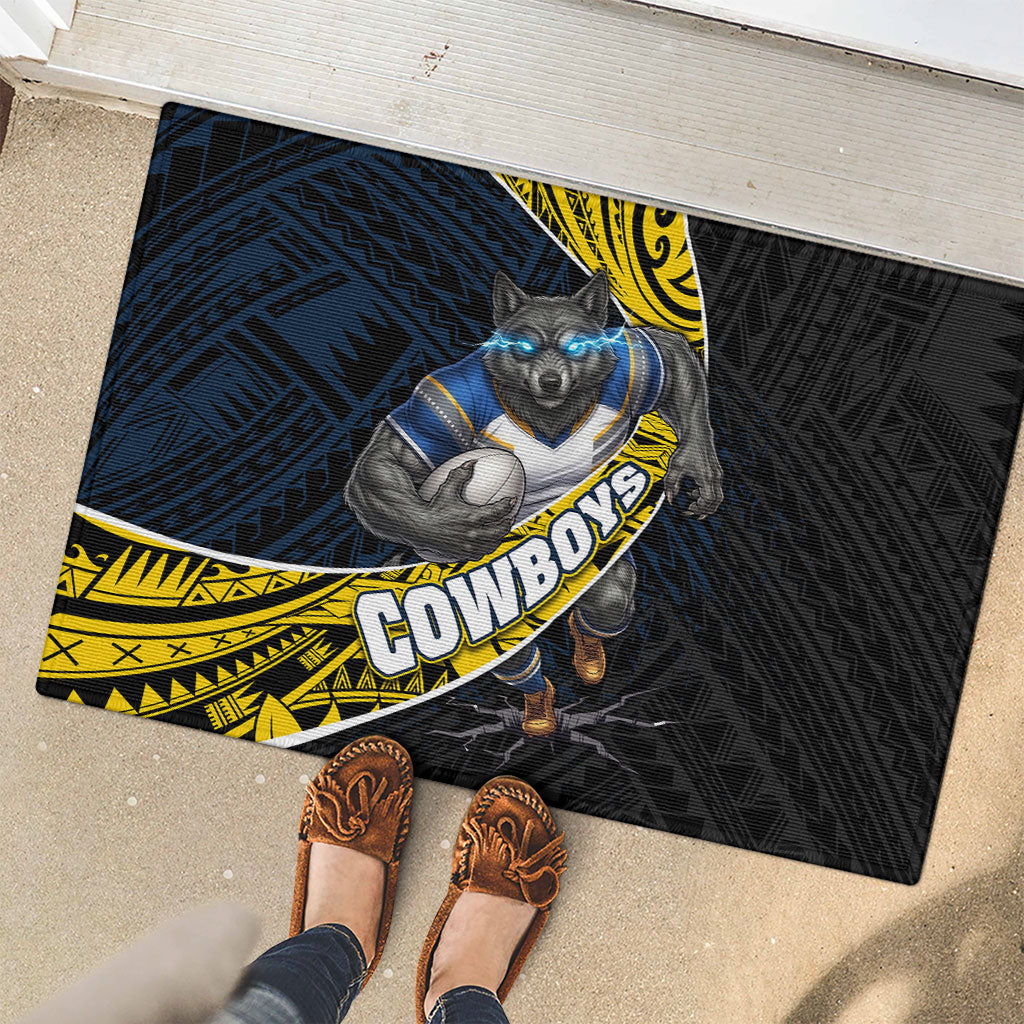 North Queensland Cowboys Rugby Rubber Doormat Tribal Polynesian Power Art - Lightning Mascot