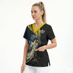 North Queensland Cowboys Rugby Scrub Top Tribal Polynesian Power Art - Lightning Mascot