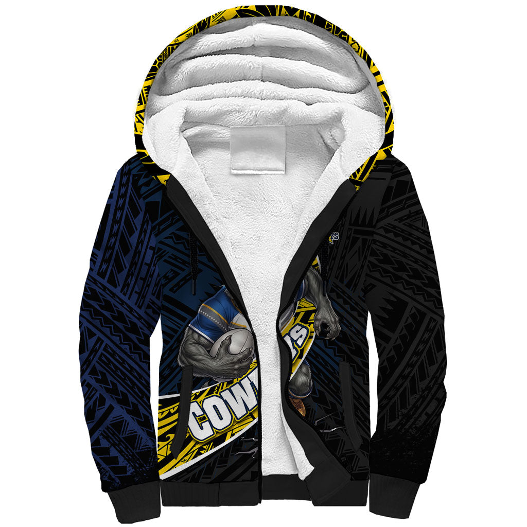 North Queensland Cowboys Rugby Sherpa Hoodie Tribal Polynesian Power Art - Lightning Mascot