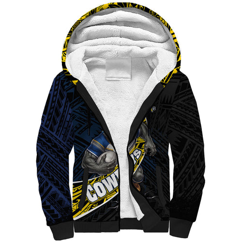 North Queensland Cowboys Rugby Sherpa Hoodie Tribal Polynesian Power Art - Lightning Mascot