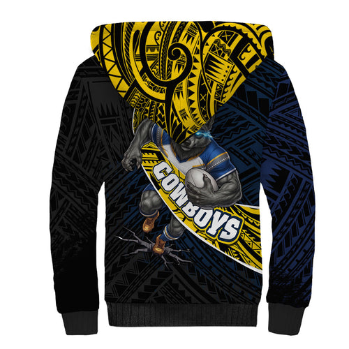 North Queensland Cowboys Rugby Sherpa Hoodie Tribal Polynesian Power Art - Lightning Mascot