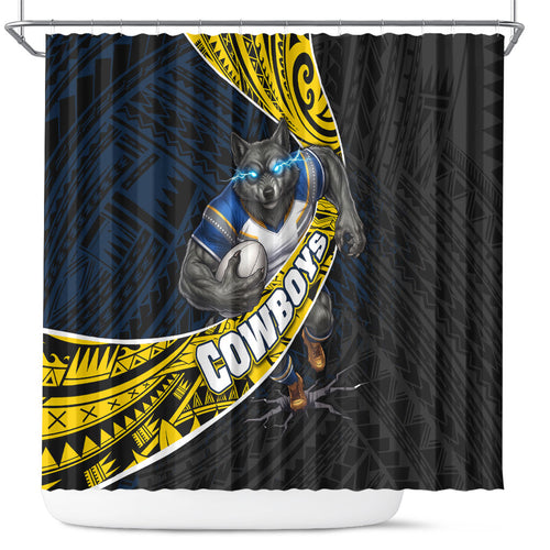 North Queensland Cowboys Rugby Shower Curtain Tribal Polynesian Power Art - Lightning Mascot