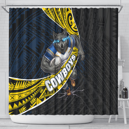 North Queensland Cowboys Rugby Shower Curtain Tribal Polynesian Power Art - Lightning Mascot