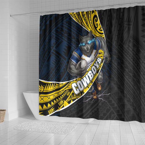 North Queensland Cowboys Rugby Shower Curtain Tribal Polynesian Power Art - Lightning Mascot