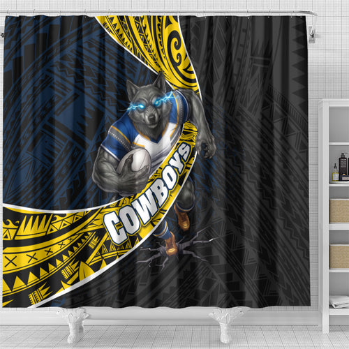 North Queensland Cowboys Rugby Shower Curtain Tribal Polynesian Power Art - Lightning Mascot