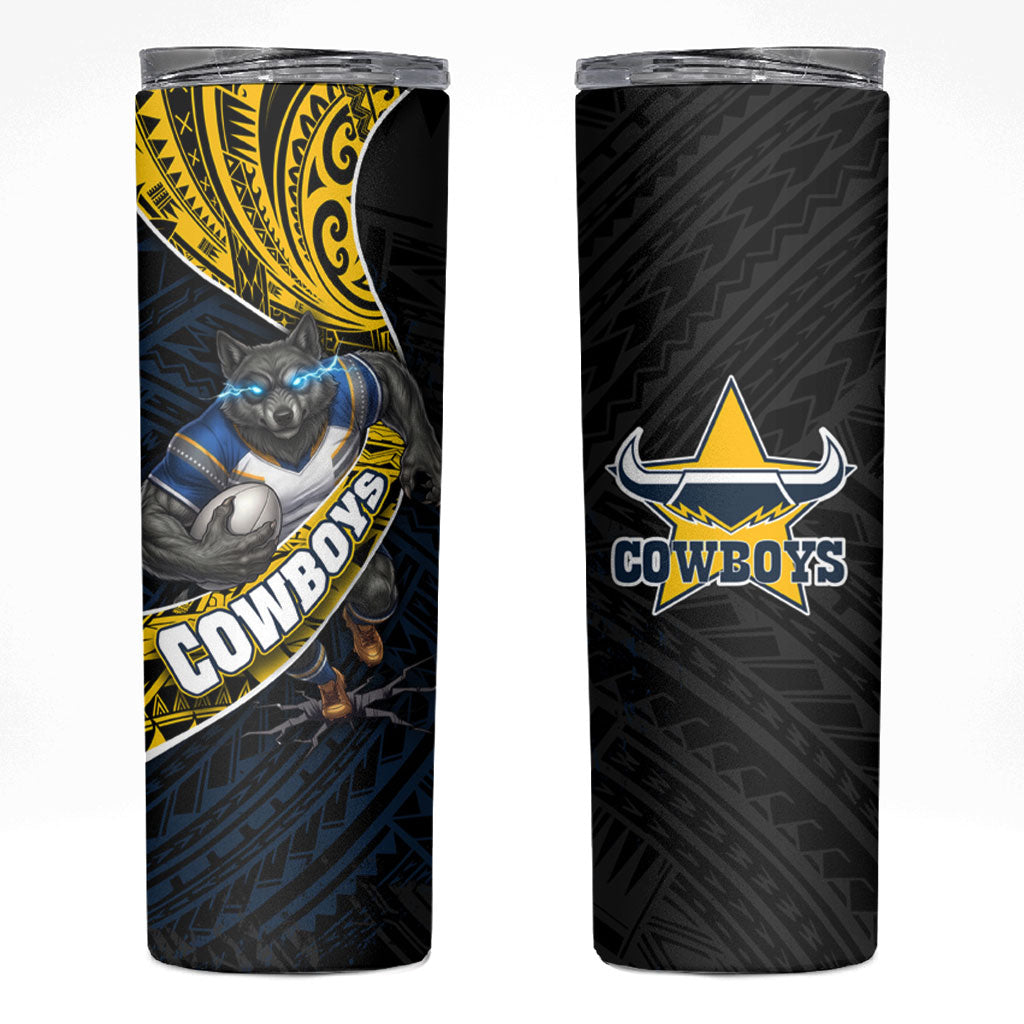 North Queensland Cowboys Rugby Skinny Tumbler Tribal Polynesian Power Art - Lightning Mascot