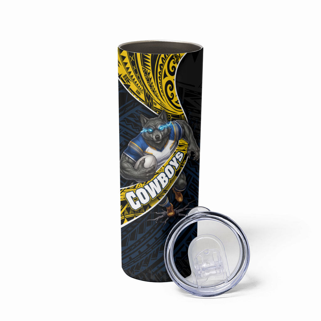 North Queensland Cowboys Rugby Skinny Tumbler Tribal Polynesian Power Art - Lightning Mascot
