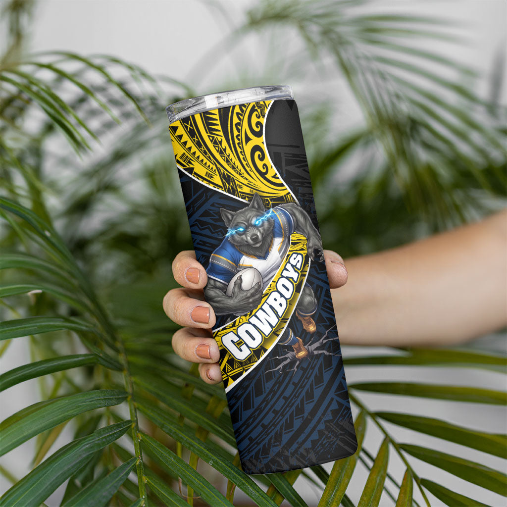 North Queensland Cowboys Rugby Skinny Tumbler Tribal Polynesian Power Art - Lightning Mascot