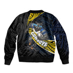 North Queensland Cowboys Rugby Sleeve Zip Bomber Jacket Tribal Polynesian Power Art - Lightning Mascot