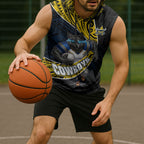 North Queensland Cowboys Rugby Sleeveless Hoodie Tribal Polynesian Power Art - Lightning Mascot