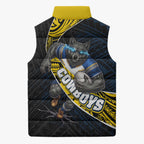 North Queensland Cowboys Rugby Sleeveless Puffer Jacket Tribal Polynesian Power Art - Lightning Mascot
