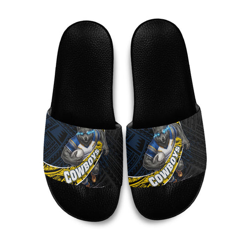 North Queensland Cowboys Rugby Slide Sandals Tribal Polynesian Power Art - Lightning Mascot