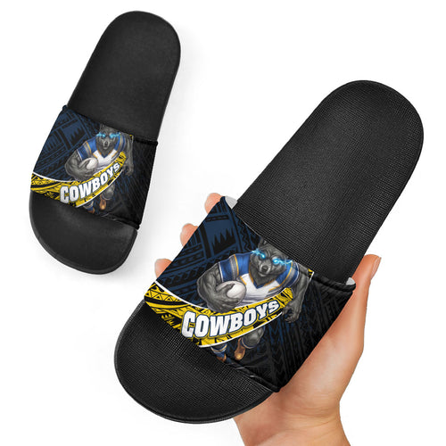 North Queensland Cowboys Rugby Slide Sandals Tribal Polynesian Power Art - Lightning Mascot