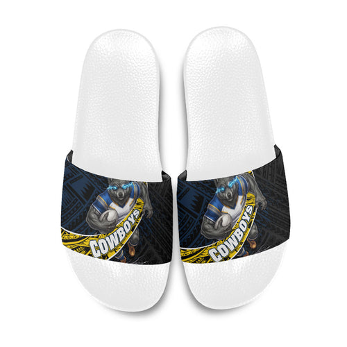 North Queensland Cowboys Rugby Slide Sandals Tribal Polynesian Power Art - Lightning Mascot