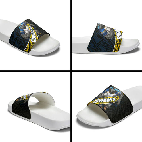 North Queensland Cowboys Rugby Slide Sandals Tribal Polynesian Power Art - Lightning Mascot