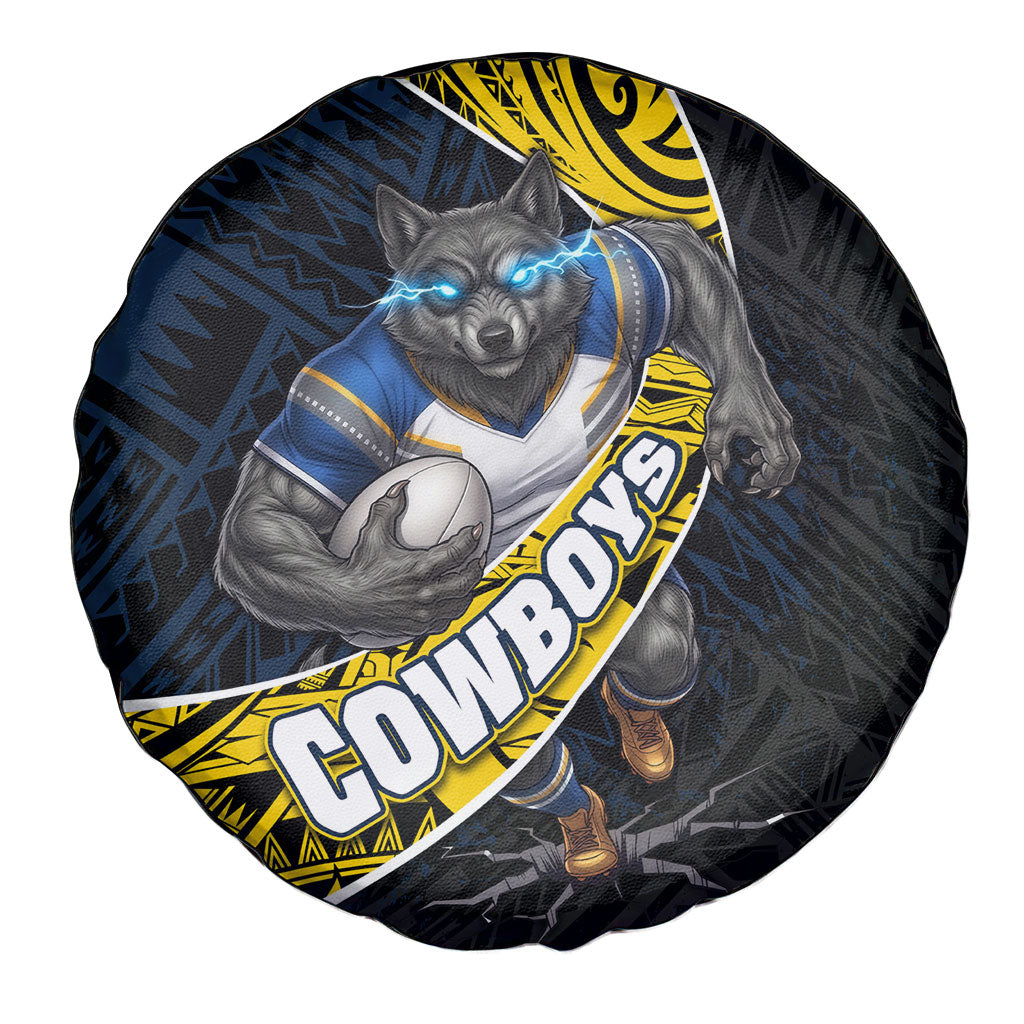 North Queensland Cowboys Rugby Spare Tire Cover Tribal Polynesian Power Art - Lightning Mascot
