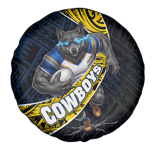 North Queensland Cowboys Rugby Spare Tire Cover Tribal Polynesian Power Art - Lightning Mascot